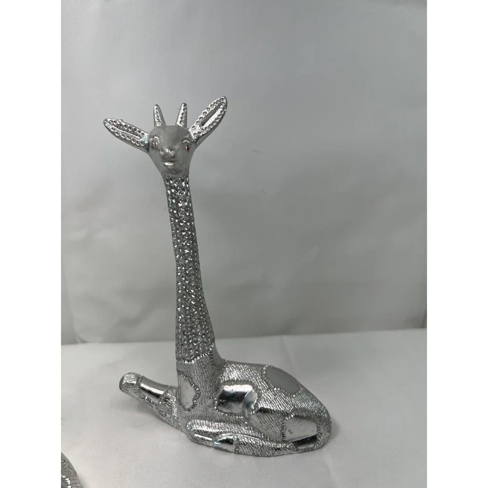 Set Of Vtg Poompuhar Indian‎ Folk Art Decorative Giraffes Silver Tone 7.5”
